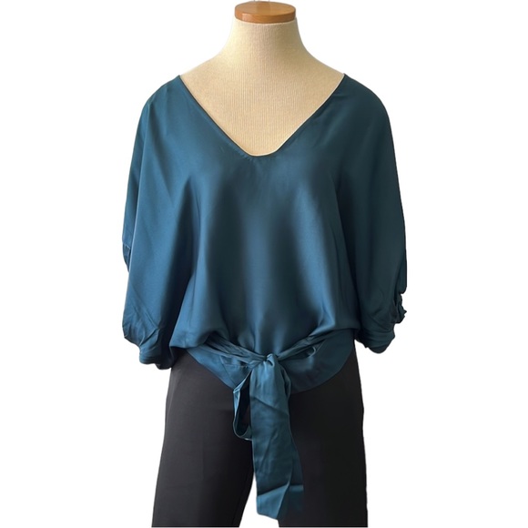 Diane von Furstenberg 'Edna' Silk Sash-Tie Blouse, Dark Teal, size 6 - Picture 9 of 16